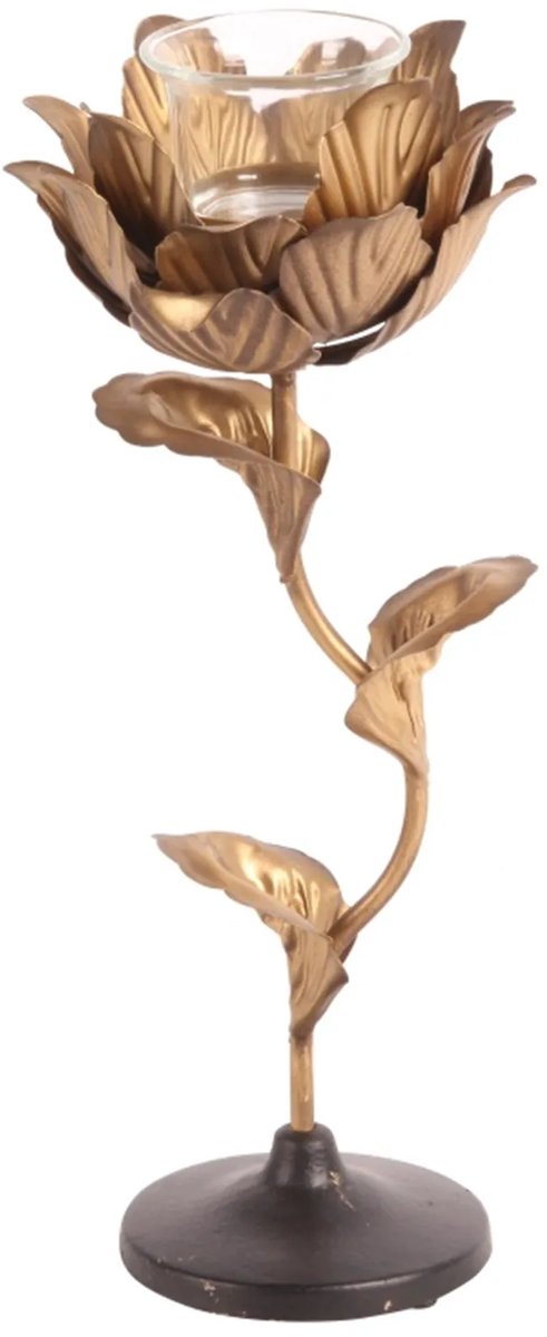 Baroque House of Classics Waxinelicht houder roos,30 cm hoog,metaal,decoratie zwart