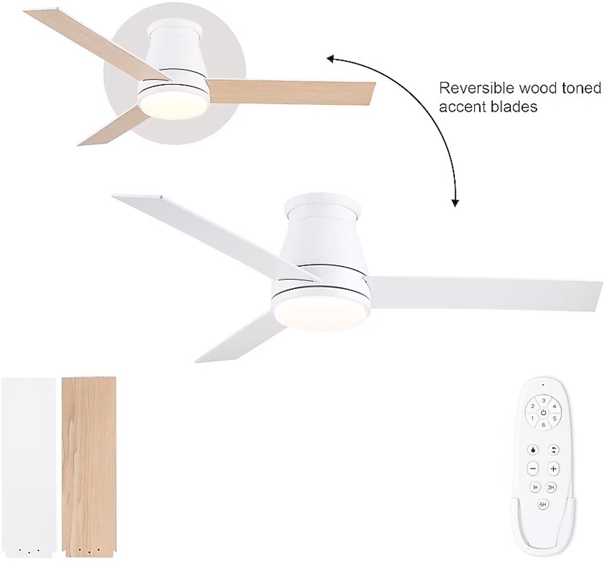 Plafondventilator 3 blad Ø132cm wit - stille ventilator – top kwaliteit - energie zuinig – met remote - ventilator voor laag plafond - 6 snelheden – beste alternatief voor airco - zomer en winter stand – witte ventilator thumbnail 2