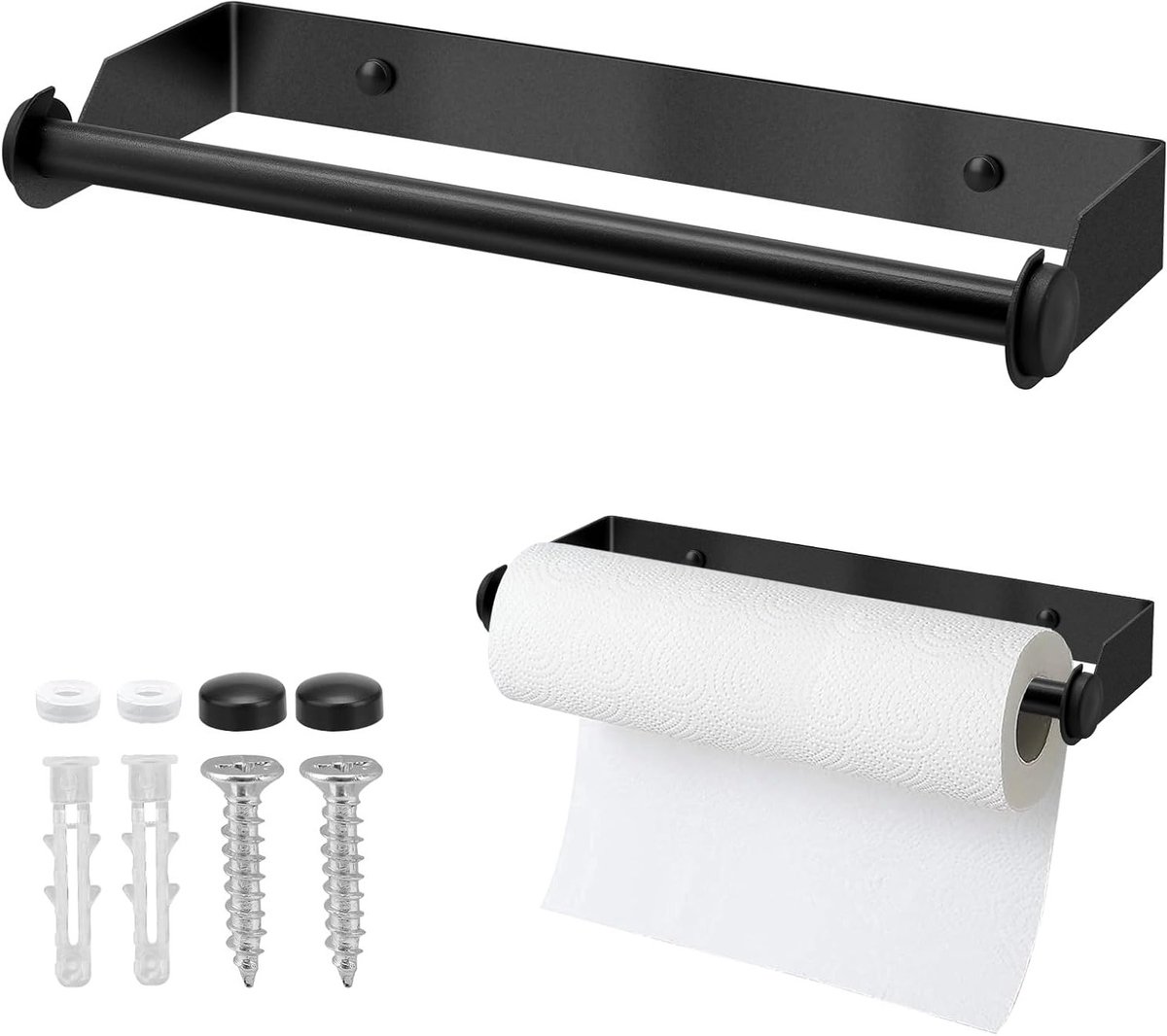 Praktische Wandhouder voor Keukenrol van RVS, 28CM, Inclusief Schroeven - Ideaal voor Keuken, Badkamer en Woonkamer - Zwart