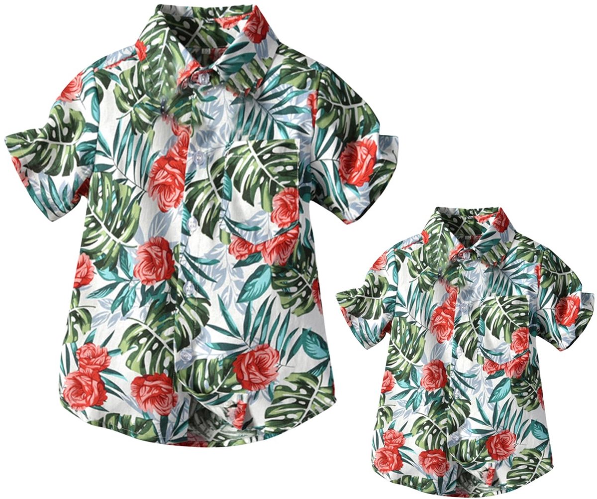 Allecto - Hawaiian Family Shirt - Twinning Beachwear - Groen - Tropical Flowers - Perfect voor Dads en Sons - Ideaal voor Zomer