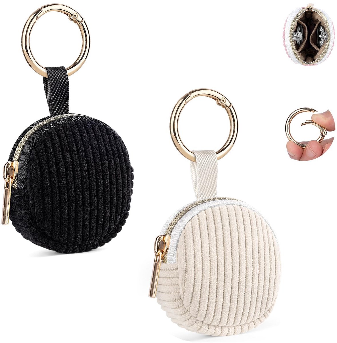 Allecto - Reisjuwelenbox - Sieradenorganizer - Compact en Elegant - Beige en Zwart - Voor Oorbellen en Ringen - Ideaal voor Vrouwen