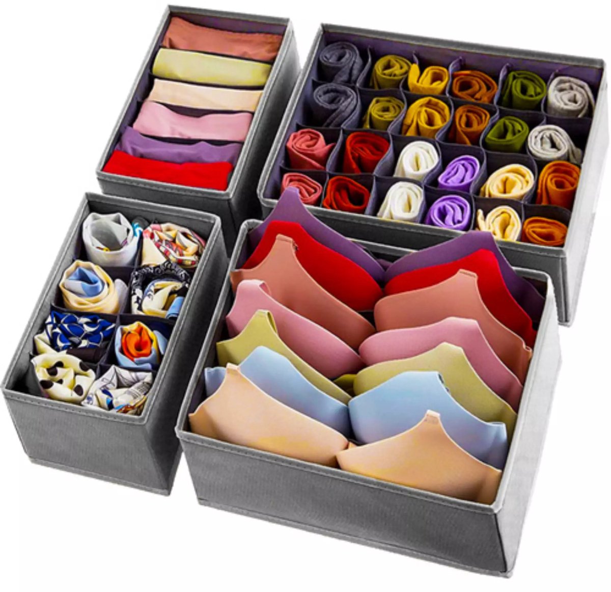 Ruhhy Lade organizers set 4 stuks grijs met vakken voor sokken ondergoed en accessoires