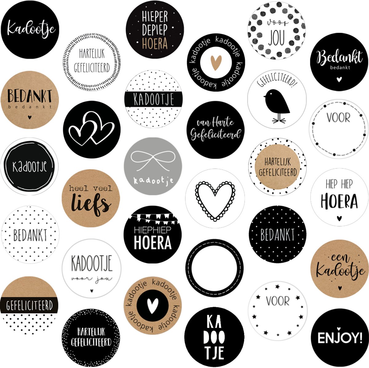 30x Stickers / Cadeaustickers / Sluitstickers | MIX | verjaardag / liefs / kadootje | 35 mm