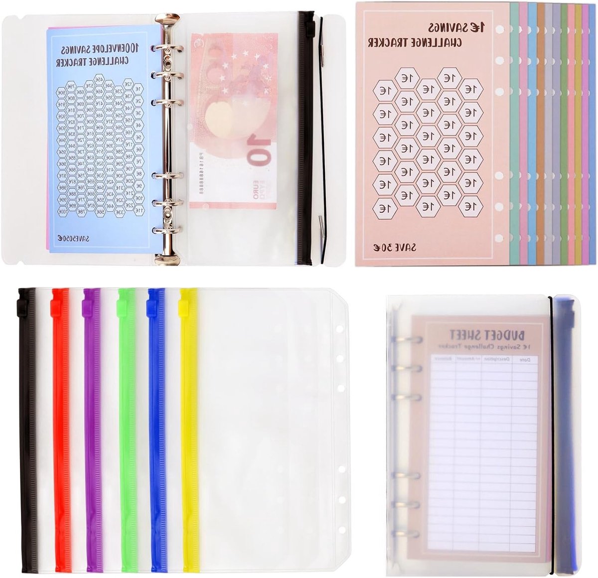 Budget planner en spaarmap voor geldbesparing, A6 ringband met 48 euro tracker en 12 vellen, ideaal voor thuis, school en kantoor