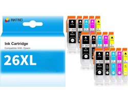 INKFIND 26XL inktcartridge 15 Pack (Zwart*3+Foto Zwart*3+Cyaan*3+Magenta*3+Geel*3) compatibel met Epson T2621/T2631/T2632/T2633/T2634 voor Epson Expression Premium XP 820 810 800 720 710 700 625 620 615 610 605 600 520 510 -15-pack