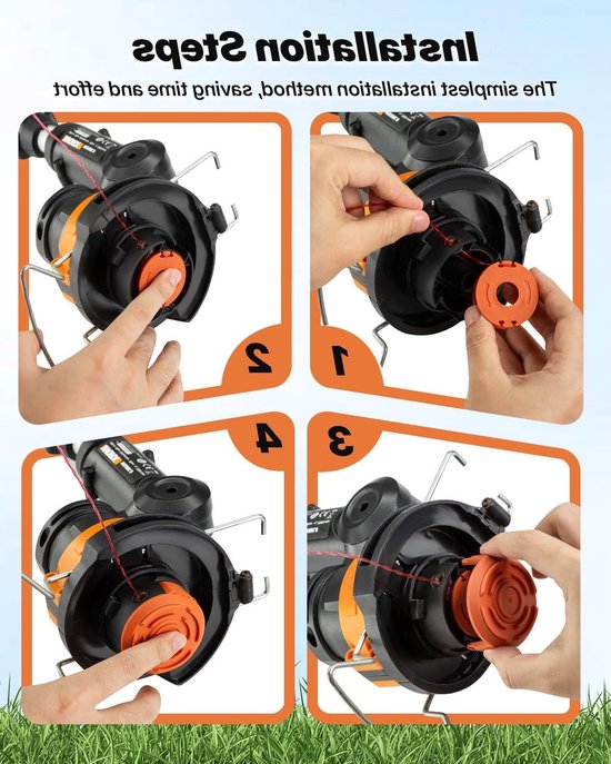 Lawn edger spoelen voor grasmaaiers, trimmerdraad spoelen, Ø 1.65 mm, 3 m lengte, 16 reserve spoelen en 4 doppen voor optimale grasafwerking — afbeelding 5