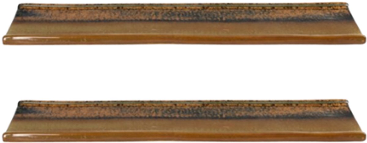MPLCo - Ondes Serveerschaal - Lange Rechthoekige Schaal met Opstaande Rand - Set van 2 - Sushi & Tapas Serveerschaal - Groot Bord Keramiek - Vaatwasser & Magnetron Bestendig - ca. 39 x 12 cm - Aardetinten
