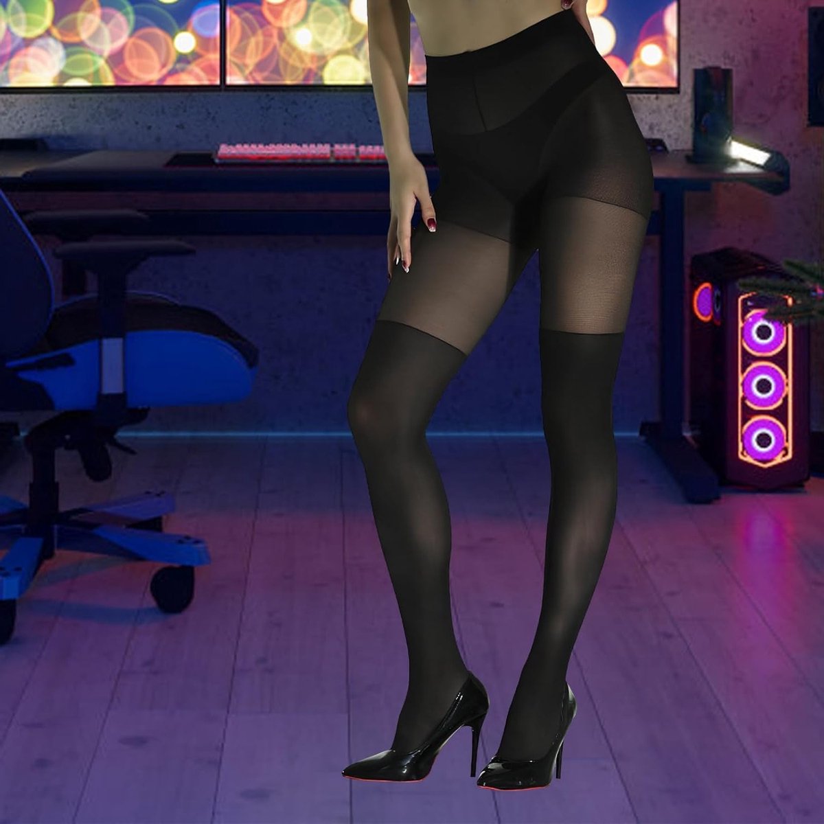 Zwarte Panty Kousen, Transparante Tights voor Dames, Sheer Kousen, Rekbare Kousen, XXL Maat, Perfect voor Elke Gelegenheid