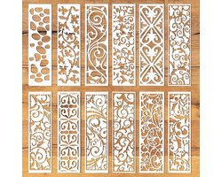 12 Stuks Randsjablonen voor Schilderen Sjabloon Sjabloon Herbruikbaar Meubels Taart Decoratieve Sjablonen Textuursjablonen Tekensjabloon voor Houten Muur DIY Ambachtelijk Papier