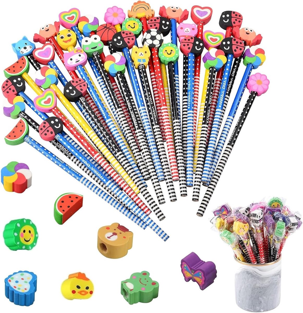 Verjaardagscadeaus voor Kinderen – Set van 36 Kleurpotloden met Dieren Gum, Perfect voor Feestjes en Schoolactiviteiten