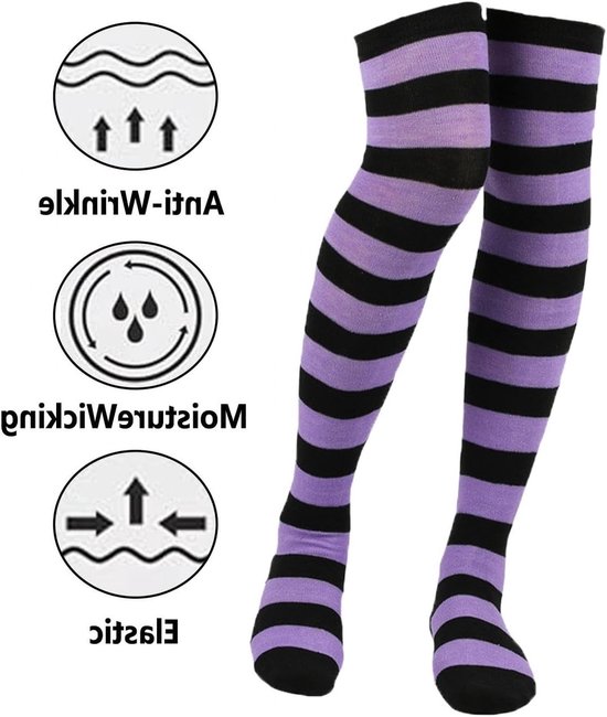 Leuke Gestreepte Overknee Sokken voor Meisjes, Perfect voor Feestjes, Halloween en Kerst, Comfortabele Kniehoogte Sokken voor Kostuums en Themafeesten