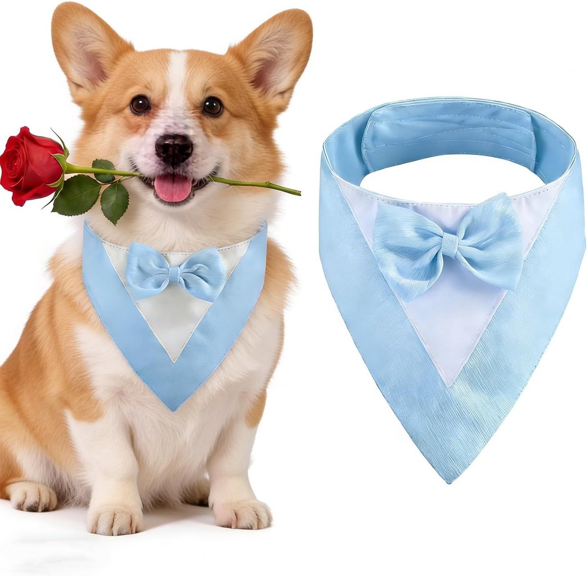 Hondenmok met Strik, Hondenhalsband voor Trouwen, Kostuum voor Honden bij Bruiloften en Verjaardagen (Hals: 35-45cm, Blauw) - Perfect voor Feestelijke Gelegenheden, Hondenaccessoires en Dierenliefhebbers