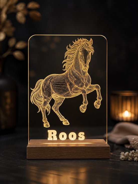 Gepersonaliseerd 3D Paardenlampje met Naam - Luxe Nachtlampje voor Kinderkamer - Lamp - Cadeau voor Meisjes & Paardenfans - Model Lotte van Merkloos — afbeelding 2