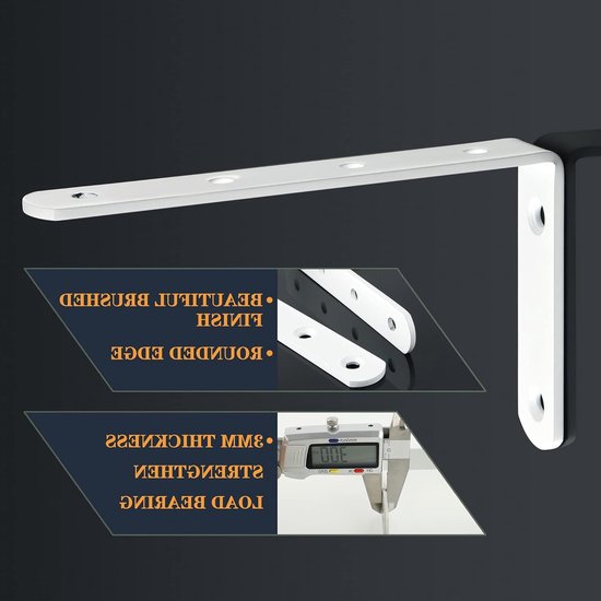 Hoekbeugel voor Planken - RVS Wandbeugels voor Stevige Ondersteuning - 125mm x 75mm, Set van 4 Stuks, Ideaal voor Muurmontage en Meubelprojecten — afbeelding 4