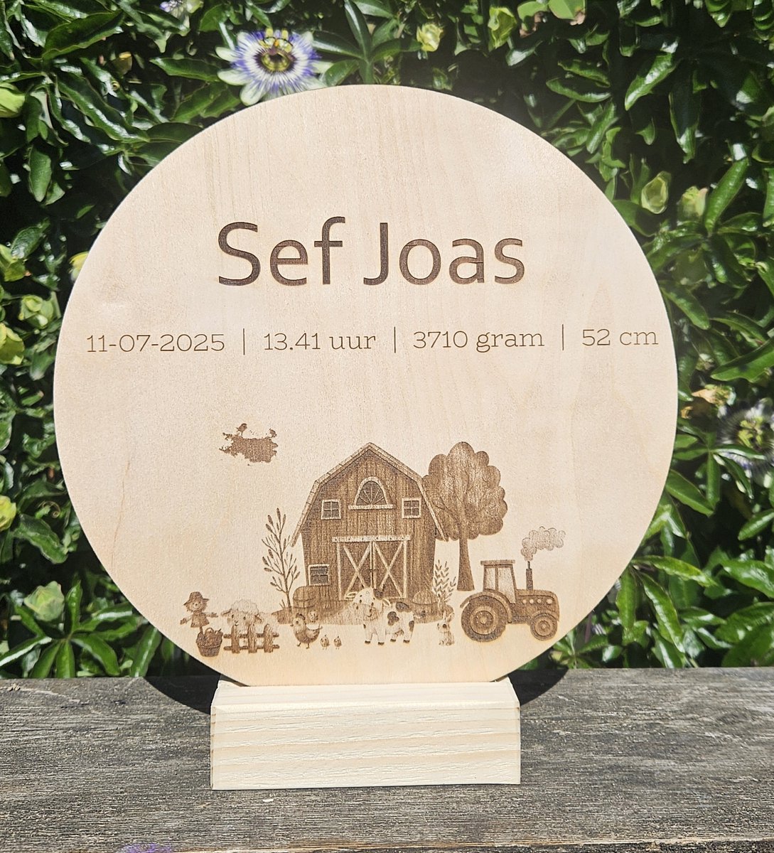 Geboortebordje hout thema boerderij