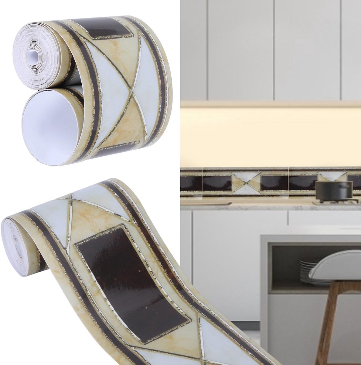Waterdichte Zelfklevende Tegelrand van 10cm x 500cm voor Keuken, Badkamer en Woonkamer - PVC Tegelafwerking en Muurdecoratie