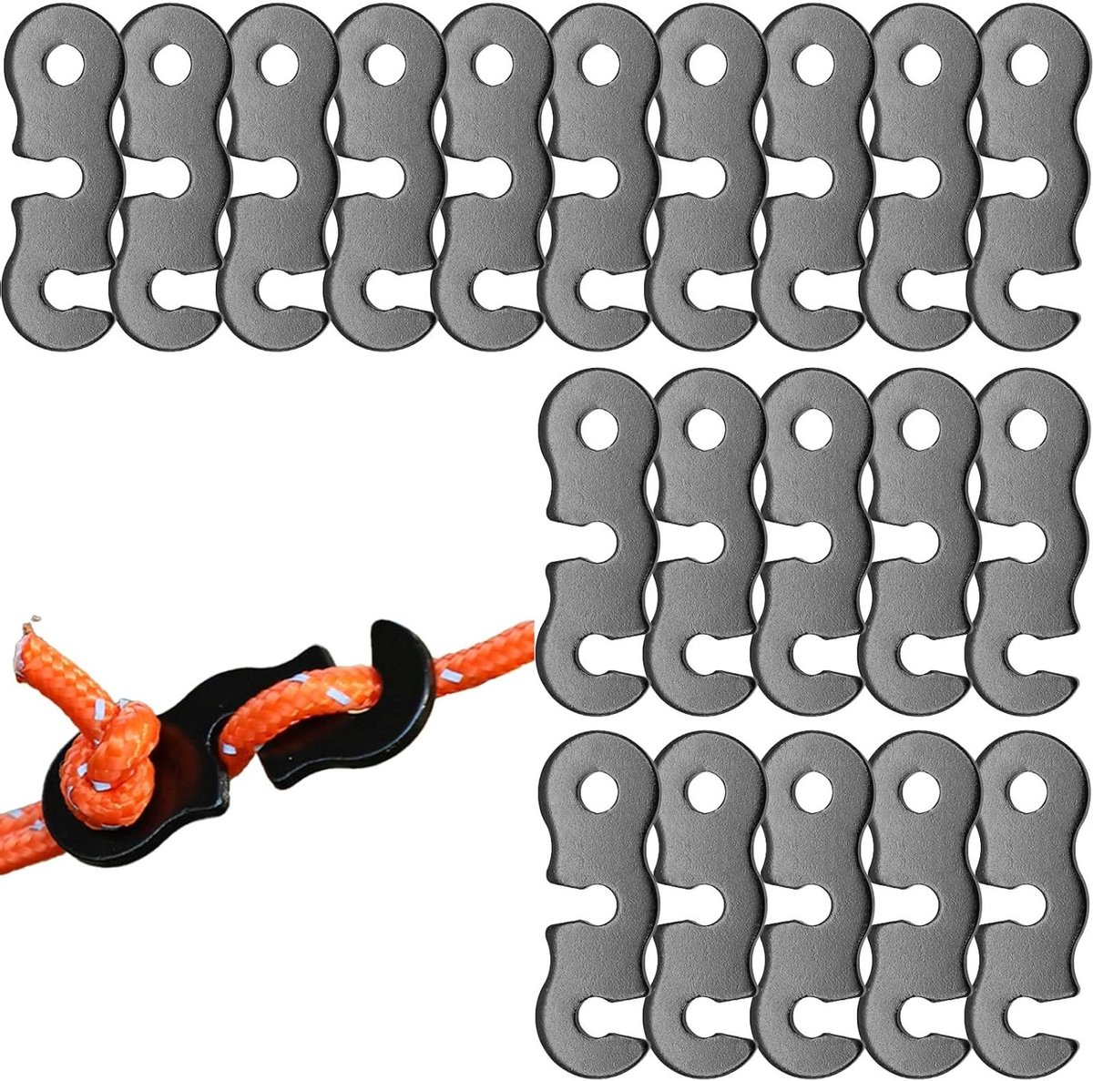 20 Stuks Zwarte Aluminium Touwspanners voor Kamperen, Tent Accessoires, Verstelbare Touwgeleiders voor Buitenactiviteiten en Picknicks