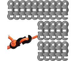 20 Stuks Zwarte Aluminium Touwspanners voor Kamperen, Tent Accessoires, Verstelbare Touwgeleiders voor Buitenactiviteiten en Picknicks