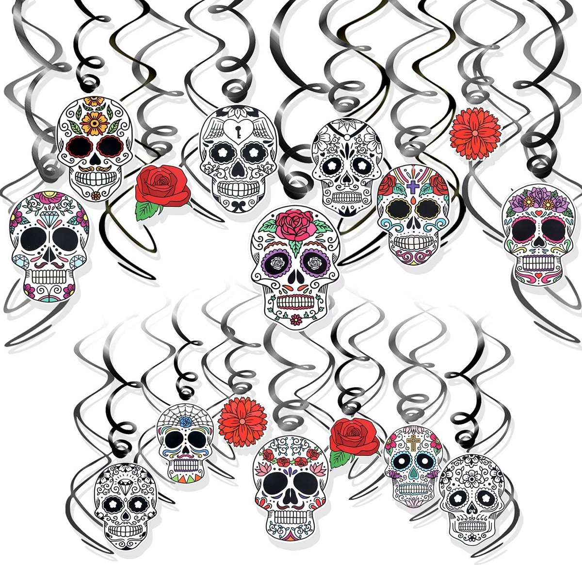 VT Goods - Dodendecoraties - Schedelspiraal - Gemakkelijk op te hangen - Halloween decoraties - Mexicaanse themafeesten - Geschikt voor Dia De Los M...