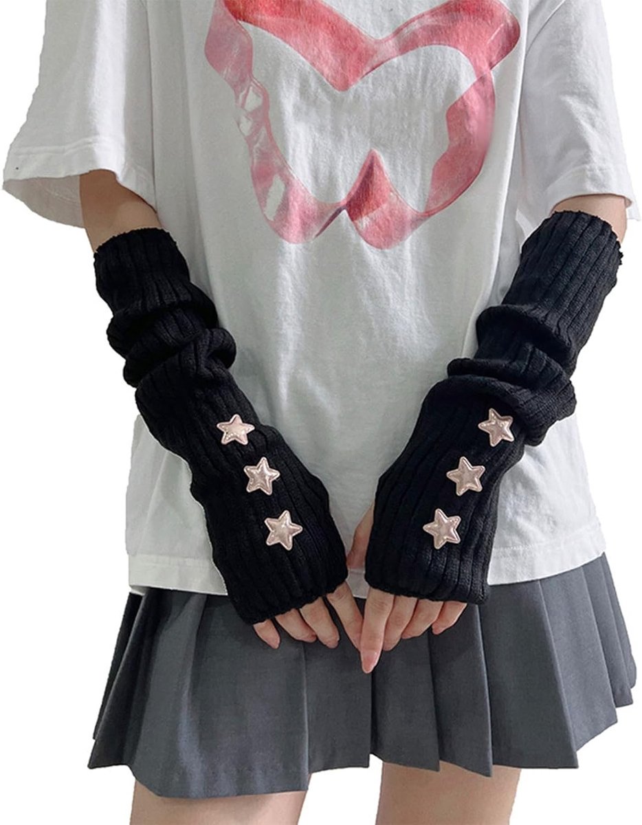 Allecto plus - Gebreide Arm Warmers voor Vrouwen | Cosplay Lolita | Vingerloze Handschoenen met Duim Gat | Lange Wanten