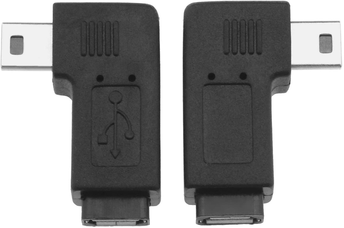 Allecto - Mini USB Adapter - 90 Graden Hoek - Zwart - Verlengadapter - Gegevensoverdracht - Geschikt voor Micro USB - 2 Stuks