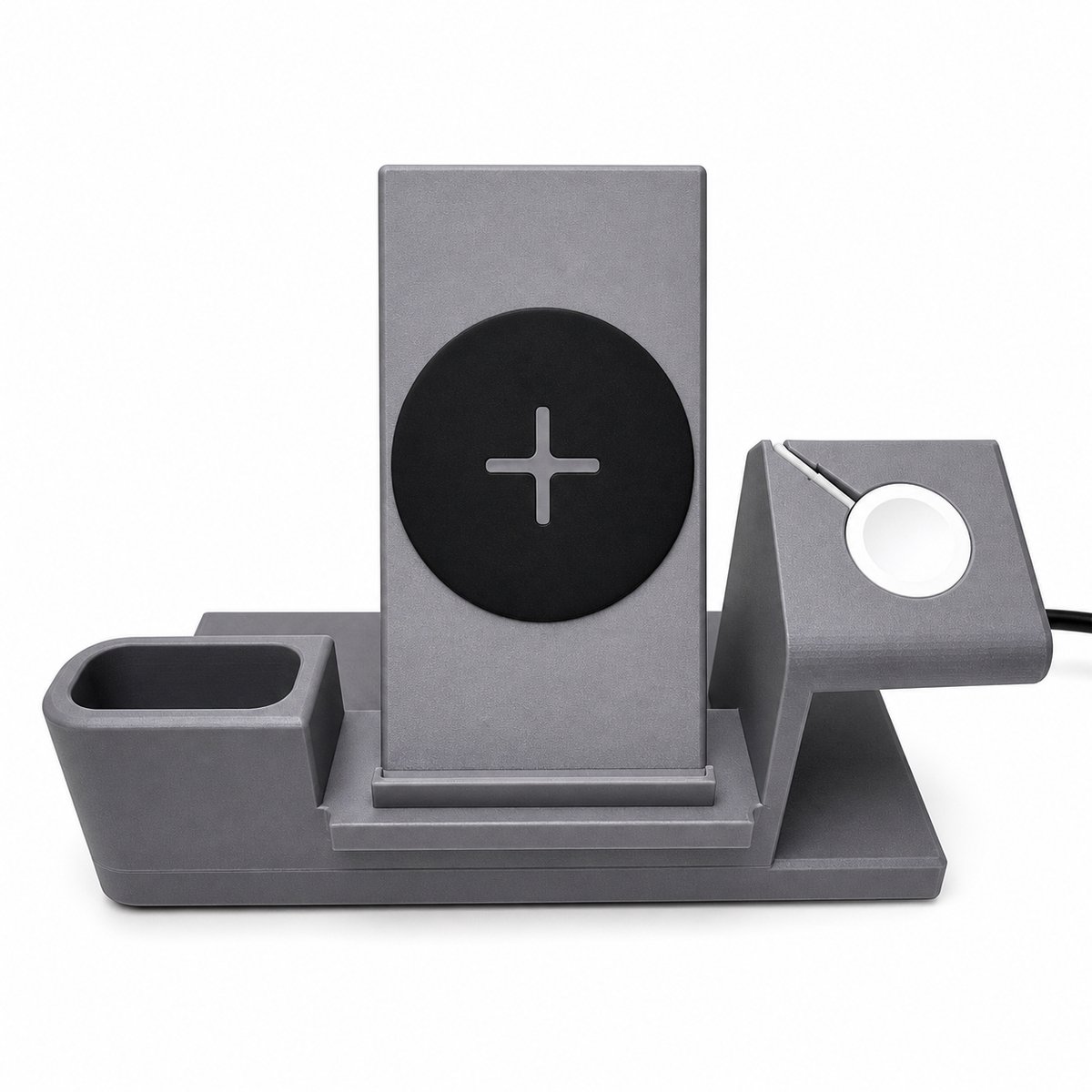Oplaadstation Voor iPhone AirPods Apple Watch - Draadloze Oplader Dock - Bureau Organizer - Kabelmanagement Houder - 3 In 1 Charging Stand - Minimalistisch Design - Grijs