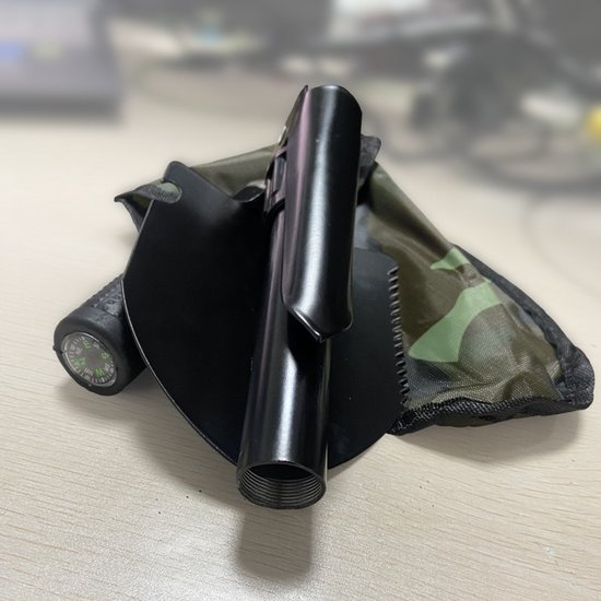 Opvouwbare schep, militair groen camouflage, metalen constructie, 4-in-1 multifunctioneel ontwerp met ergonomische rubberen handgreep, geschikt voor kamperen, avontuur, tuinieren en noodgevallen van Merkloos	 — afbeelding 2