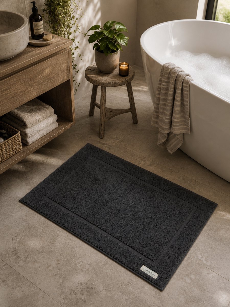 L&G - Badkamermat - Badmat 50 x 80cm - Set van 2 - Badmatten - Badmatten - 1000 gsm - Badmat katoen - Badmat- badmat antraciet - badmatten sets - Antraciet