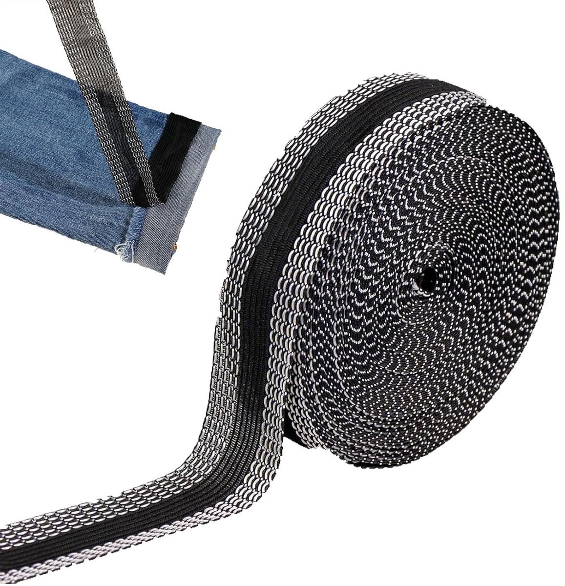 Hemband voor Strijken - 10 m Wasbare Strijkband voor Gordijnen, Kleding en Stoffen (Zwart, 2.5 cm Breed)