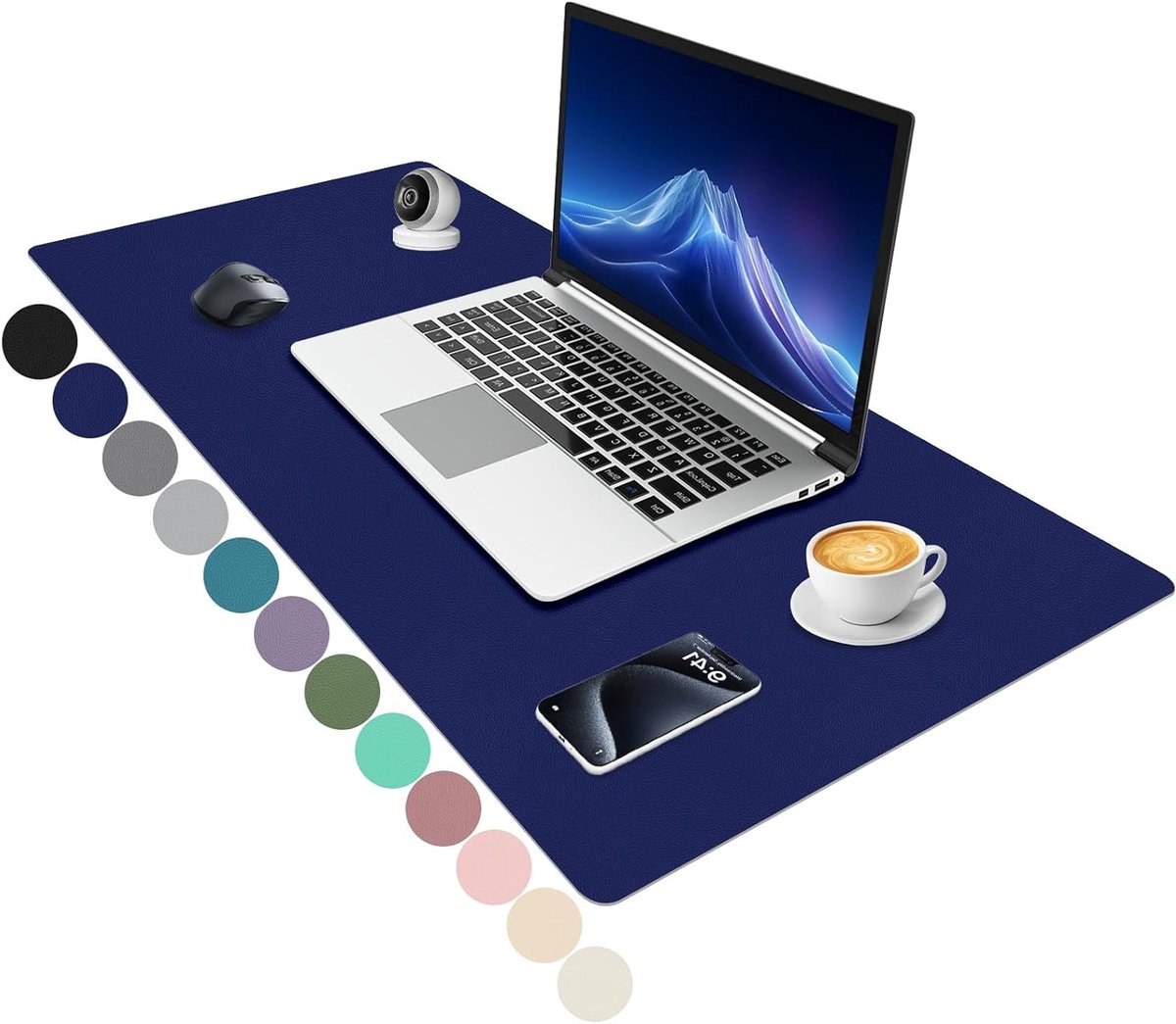 Bureauonderlegger XXL - Muismat Organizer - Werkplek Beschermen - Antislip PU-leer - 90 x 43 cm - Donkerblauw