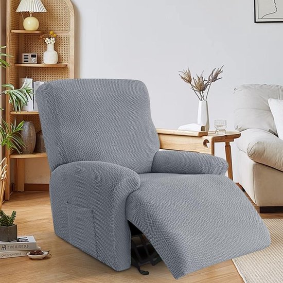 Set van 4 Rekbare Stoelhoezen met Zakjes - Eenvoudige Bescherming voor Relaxstoelen en TV-Stoelen in Lichtgrijs, Perfecte Stoelhoes voor Armleuningen — afbeelding 4