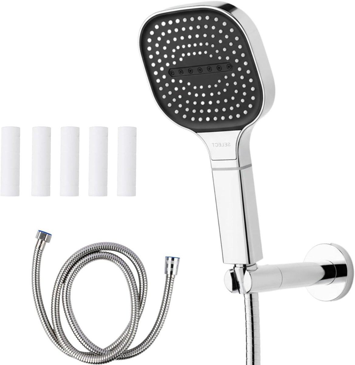 Waterbesparende handdouche met antikalkfunctie, 130 mm, 3 straalsoorten en 2 m slang voor hogedruk regendouche
