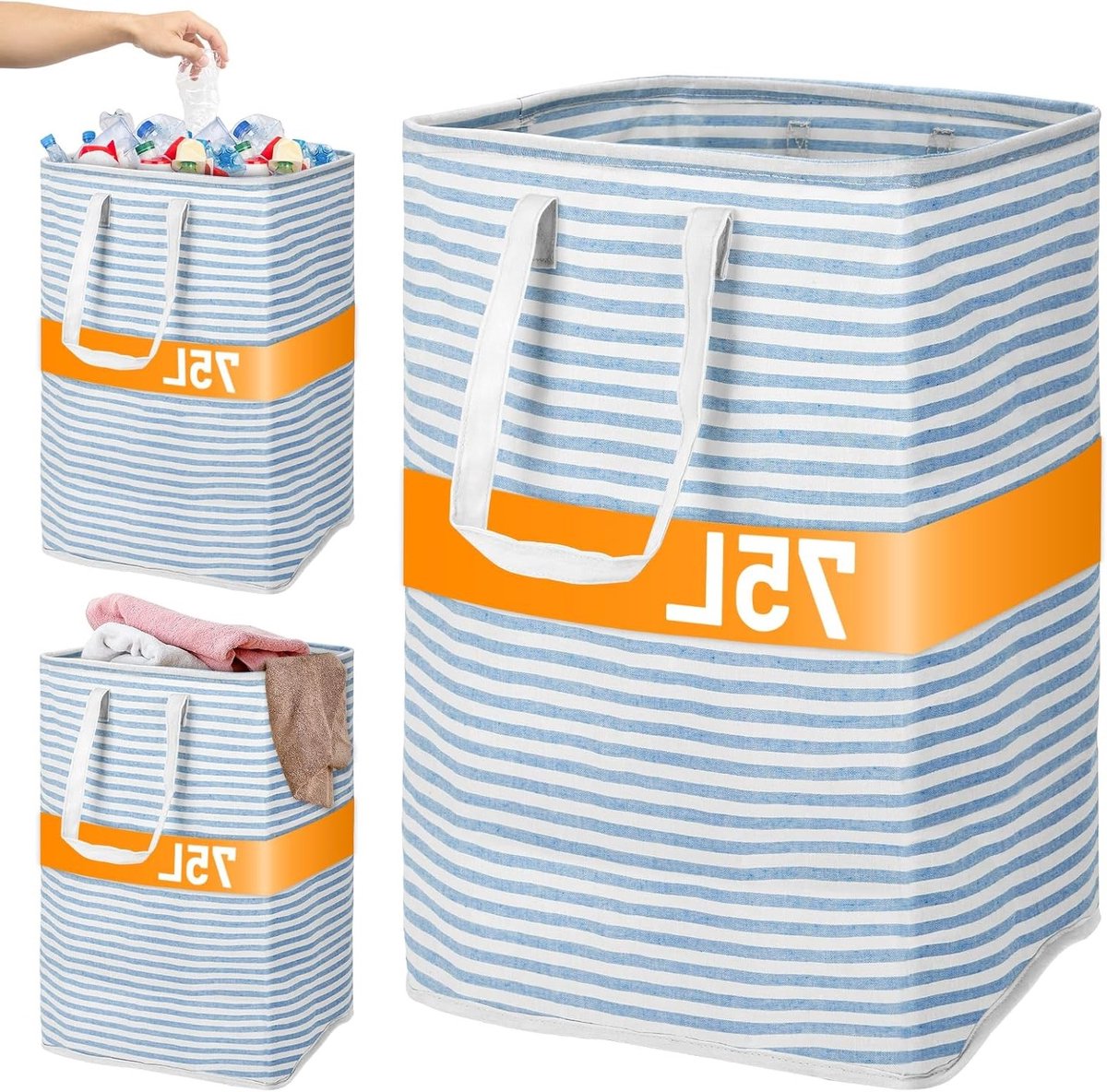 Grote Vouwbare Wasmand - Waterdichte Opbergcontainer voor Kleding, Speelgoed en Handdoeken in Badkamer of Wasruimte, Blauw