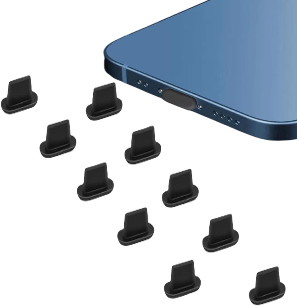 Set van 10 Zwarte Siliconen Stofpluggen voor iPhone 14 Pro Max, 13 Plus, 12, 11, X, Mini, iPad en AirPods - Bescherming en Compatibiliteit