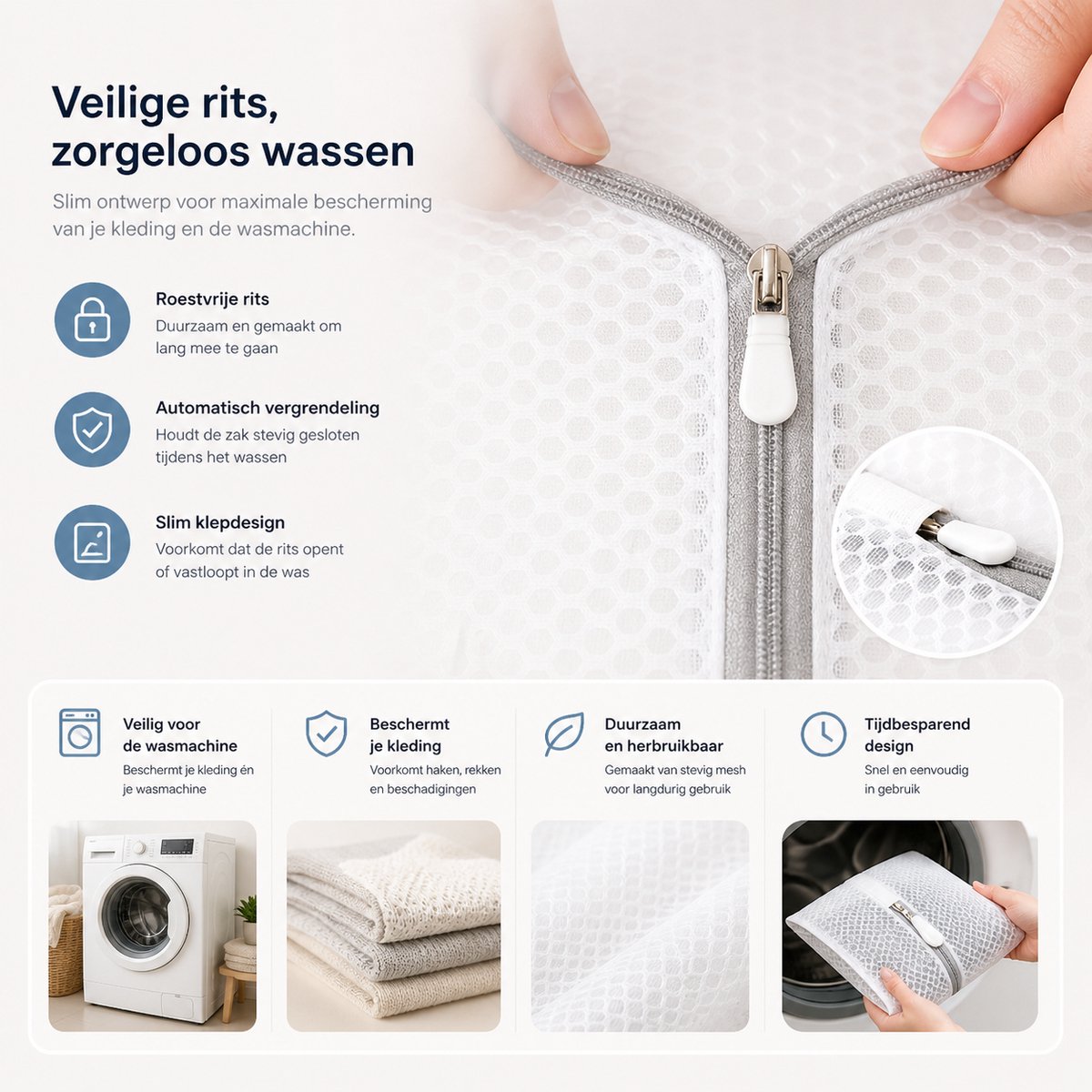 BOTC Waszakken - Wasnetten - Set van 3 - 30x40cm - Bescherm je Wasgoed en Wasmachine - Wit — afbeelding 2