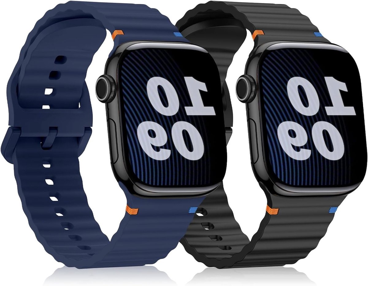 Silicone Armbanden voor 42 mm en 41 mm Smartwatches - 2 Stuks voor Dames en Heren, Zwart, Geschikt voor Diverse Series
