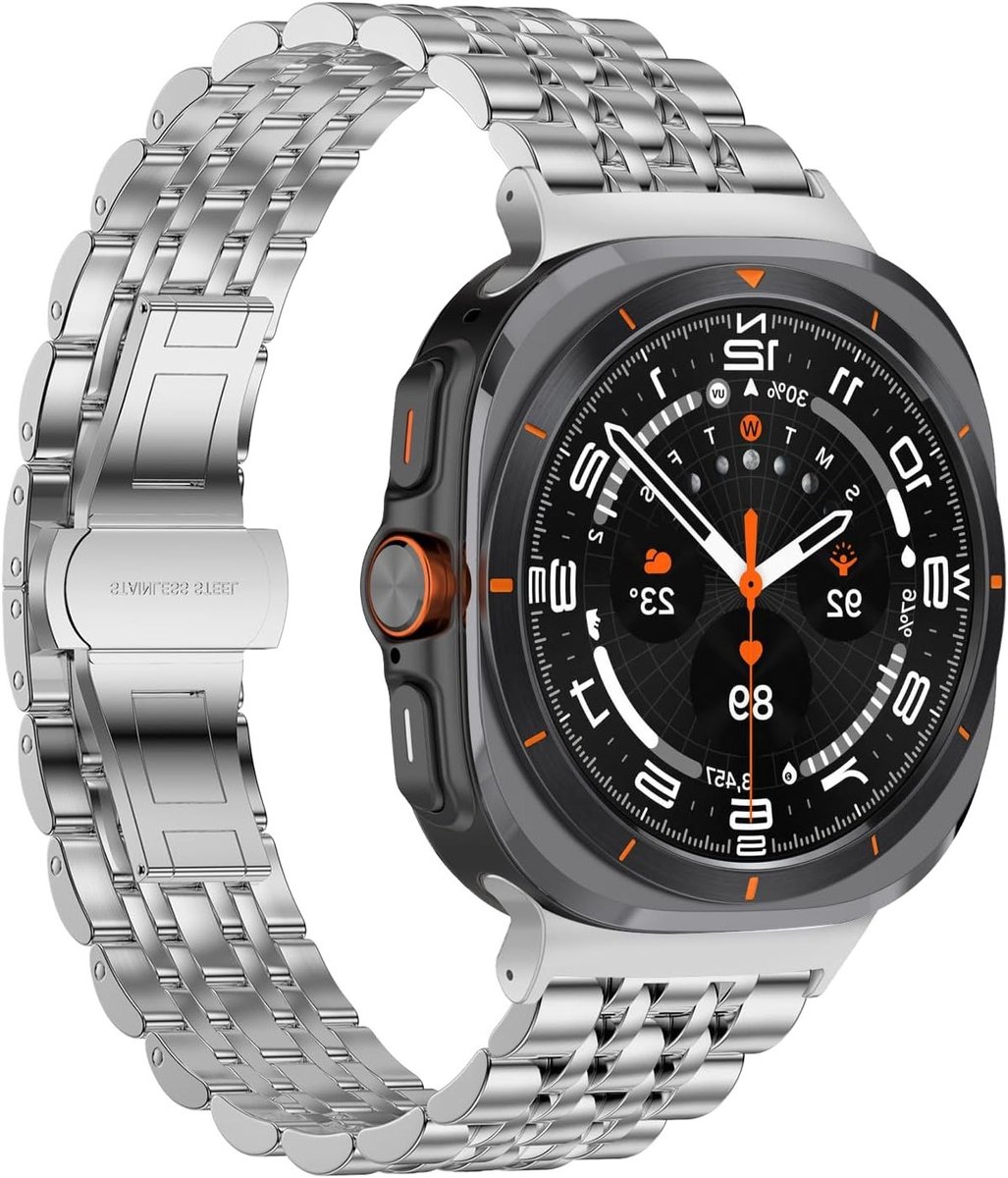 Stainless Steel Horlogeband 20mm voor Galaxy Watch Ultra 47mm - Vervangende Metalen Strap in Zilver, Duurzaam en Stijlvol