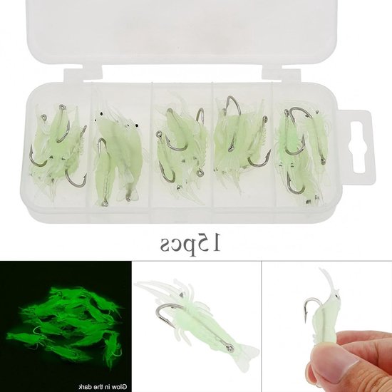 15 Stuks Zachte Plastic Garnalen Lures - Kunstmatige Visaas voor Garnalenvisserij met Haak — afbeelding 5