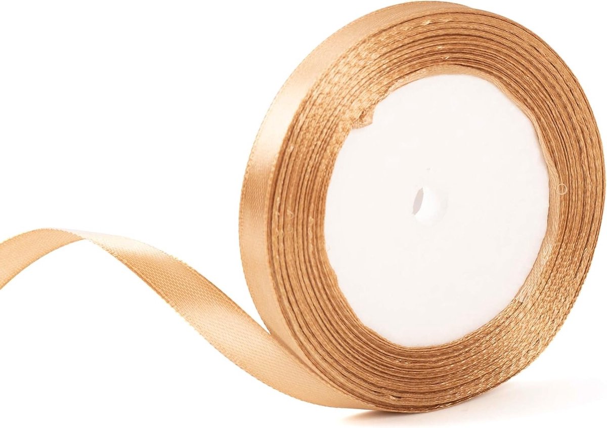 Champagne Goud Kerstlint 10mm voor Cadeauverpakking - 22m Dun Lint voor Decoratie, Bruiloft, Haaraccessoires en Cadeaus