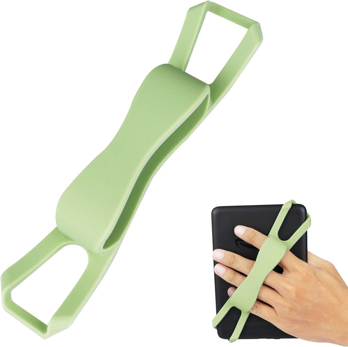 Non-slip Silicone Polsband en Universele Vinger Grip Houder voor 6 tot 7 inch E-readers zoals Kindle en Kobo - Groene Versie