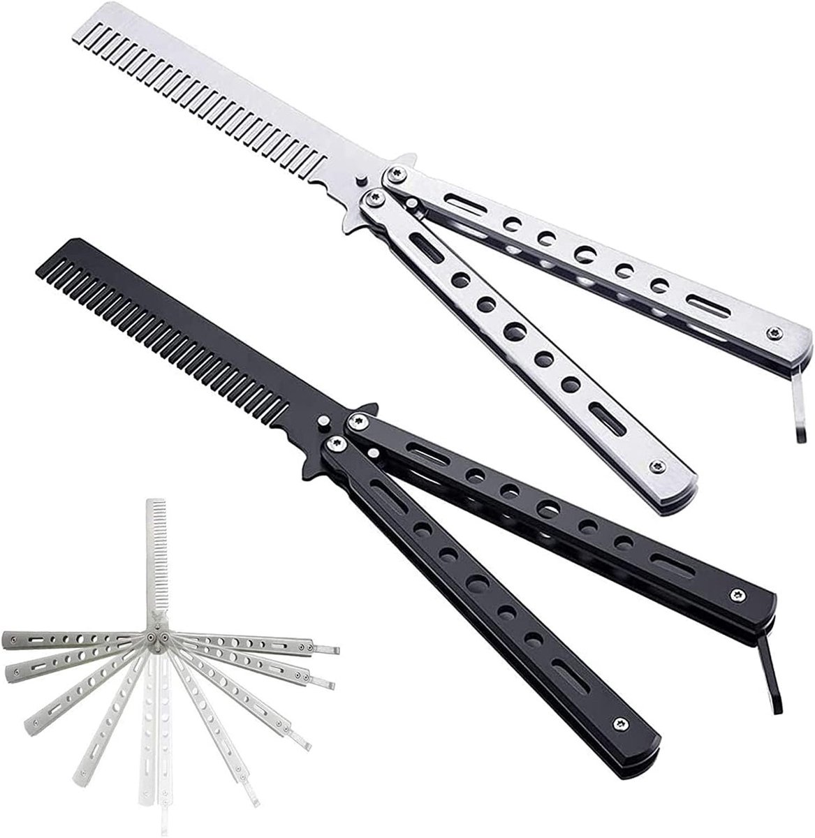 Vouwbare RVS Vlinderkam, Set van 2, Ideaal voor Mannen, Haarstyling en Reisgebruik
