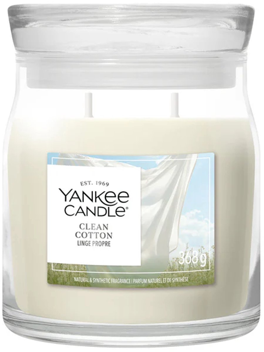 Yankee Candle Clean Cotton Medium Geurkaars - 50 branduren - 2 lonten Wit