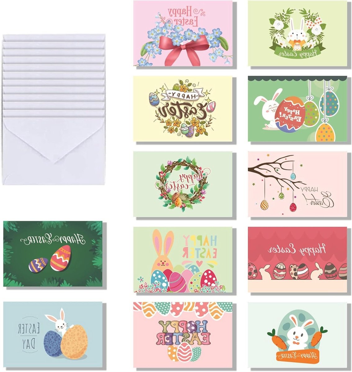 Set van 12 Grappige Paaskaarten met Unieke Motieven voor een Onvergetelijk Pasen, Perfecte Wenskaarten voor Vrienden en Familie