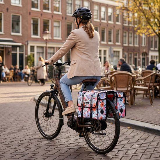 Packaway Dubbele Fietstassen - Waterdichte Fietstassen Elektrische Fiets - 36 Liter Pastel Blossom — afbeelding 4