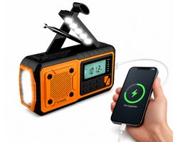 NovaWare® Noodradio Solar Opwindbaar 4400mAh Powerbank – Draagbare Radio FM/AM – Zonne-energie & Handslinger – Zaklamp SOS Alarm – Noodpakket Radio op Batterijen – Outdoor Survival Camping Emergency Radio – Oranje