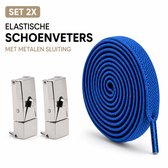Elastische Schoenveters – Sneakers – Metalen Sluiting – Geen Strikken – Blauw – 2 Stuks