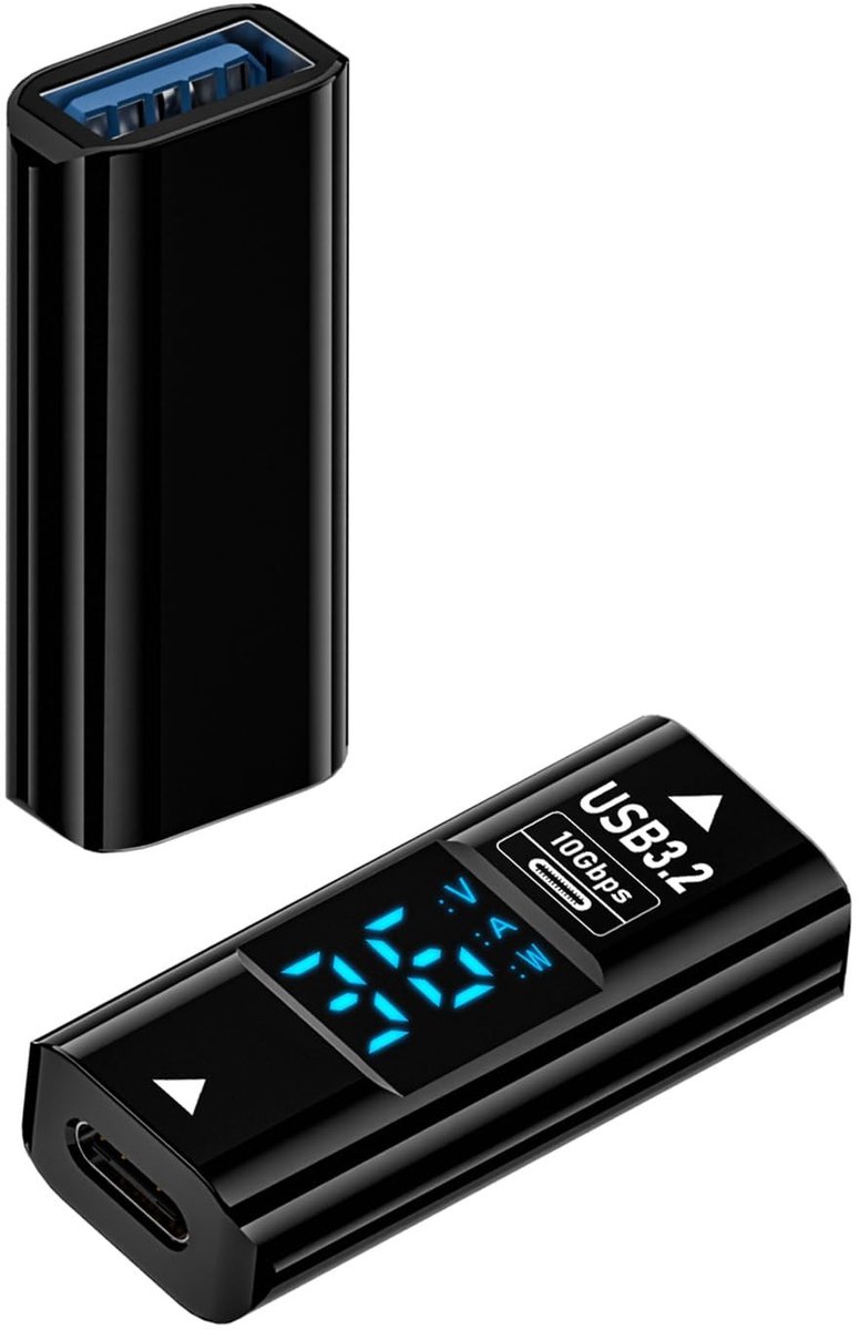 QIANRENON 10Gbps USB C naar USB 3.2 Adapter met Digitale Display en QC36W Opladen - 2 Stuks