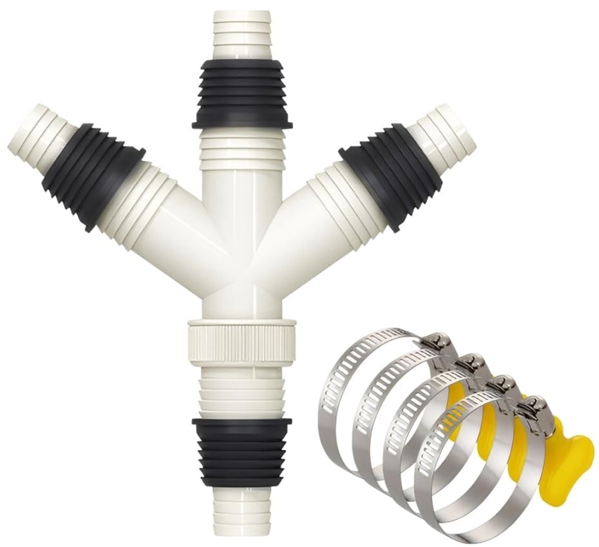 ONF3 - Dubbele Afvoeraansluiting voor Wasmachine - Adapter voor 20-31mm Slangen - Inclusief 4 Bevestigingsclips - Waterafvoer - Slangadapter - G...