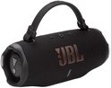 Enceinte JBL Charge 6 noire avec sangle de transport amovible et logo JBL orange.