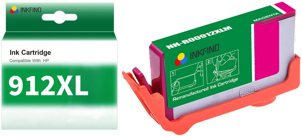 INKFIND 912XL Magenta Inktcartridge compatibel met HP912 HP912XL HP 912 HP 912XL 3YL82AE voor HP OfficeJet Pro 8010 8012 8014 8015 8020 8022 8023 8024 8025 Hoge Capaciteit - 1-pack Magenta